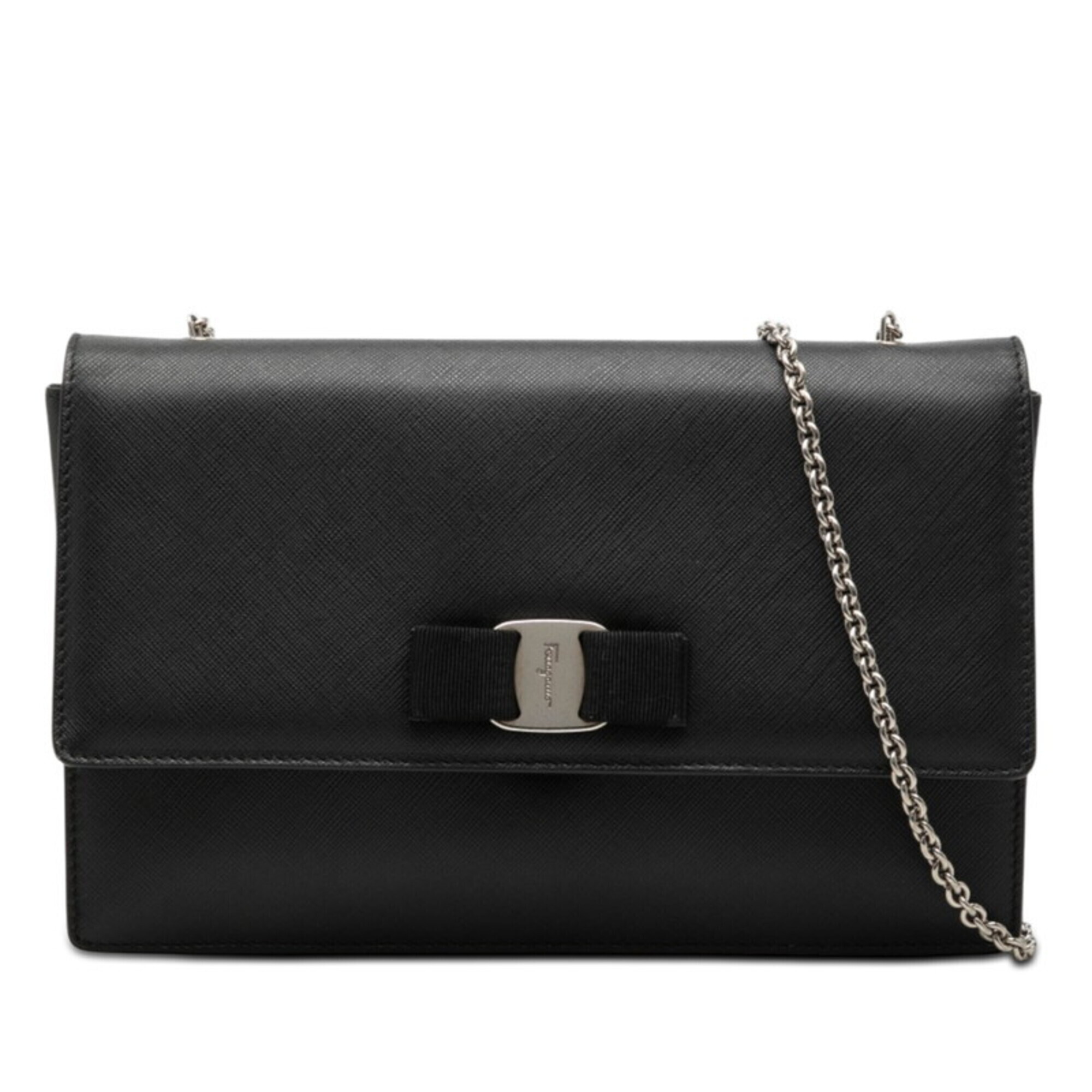 Salvatore Ferragamo Vara Chain Shoulder Bag Au21 D855 Black Leather Women's